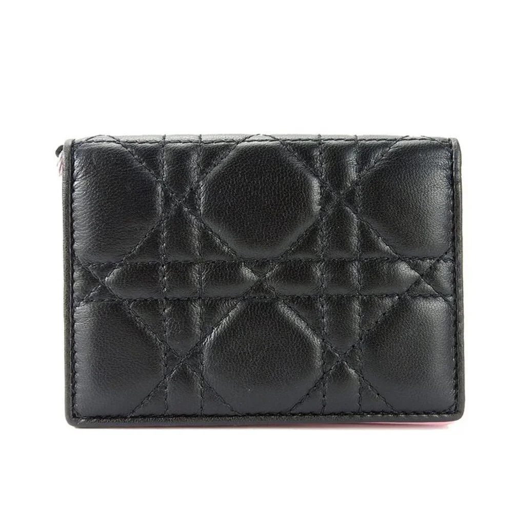 Christian Dior Card Case Cannage Leather Black Pink Business Card Holder Small